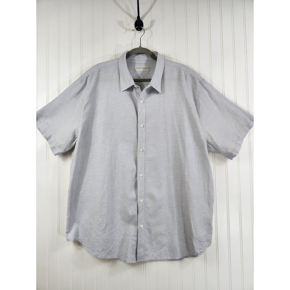Coastaoro Mens XXL Short Sleeve Linen Cotton Blend Button Down Shirt Light Blue